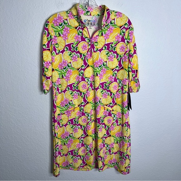 Ibkul Dress Womens Large Lemons Calista Golf SPF 50+ Floral Sheath Summer B3 - Picture 1 of 10